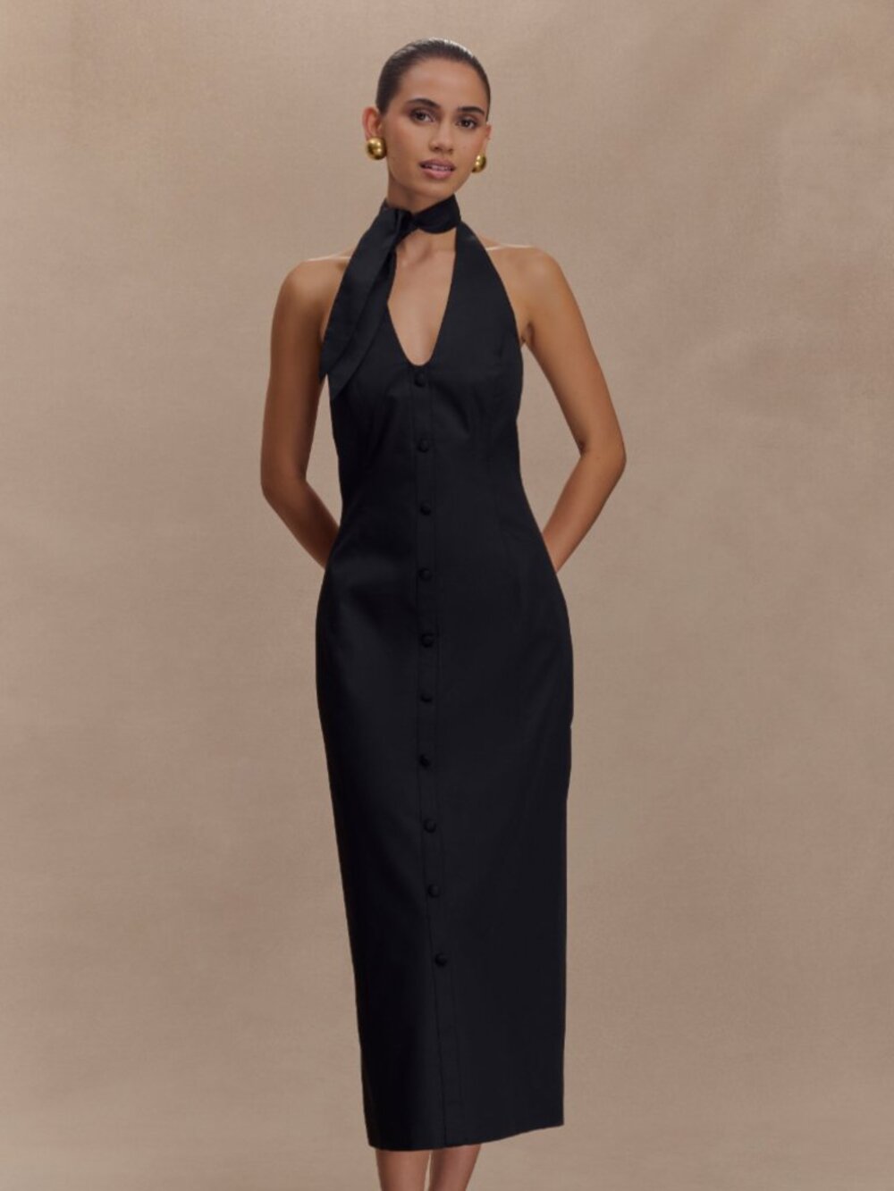 Meshki Simona Black Halter Dress Midi XS
